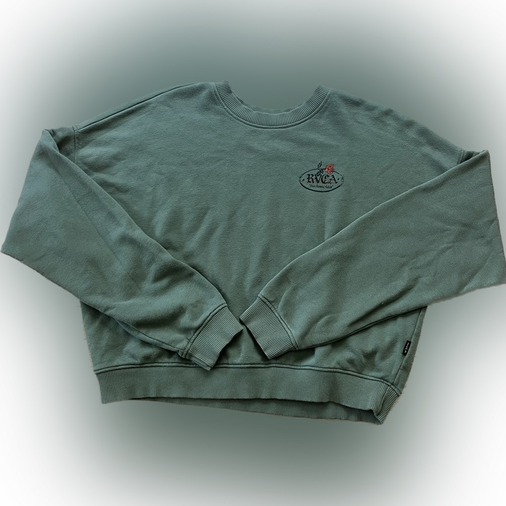 RVCA Cropped Crewneck Sweatshirt Olive Green Women’s Small Vintage Rose